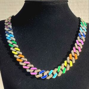 Luxurious rainbow sparkling zirconia chain necklace 18 inches